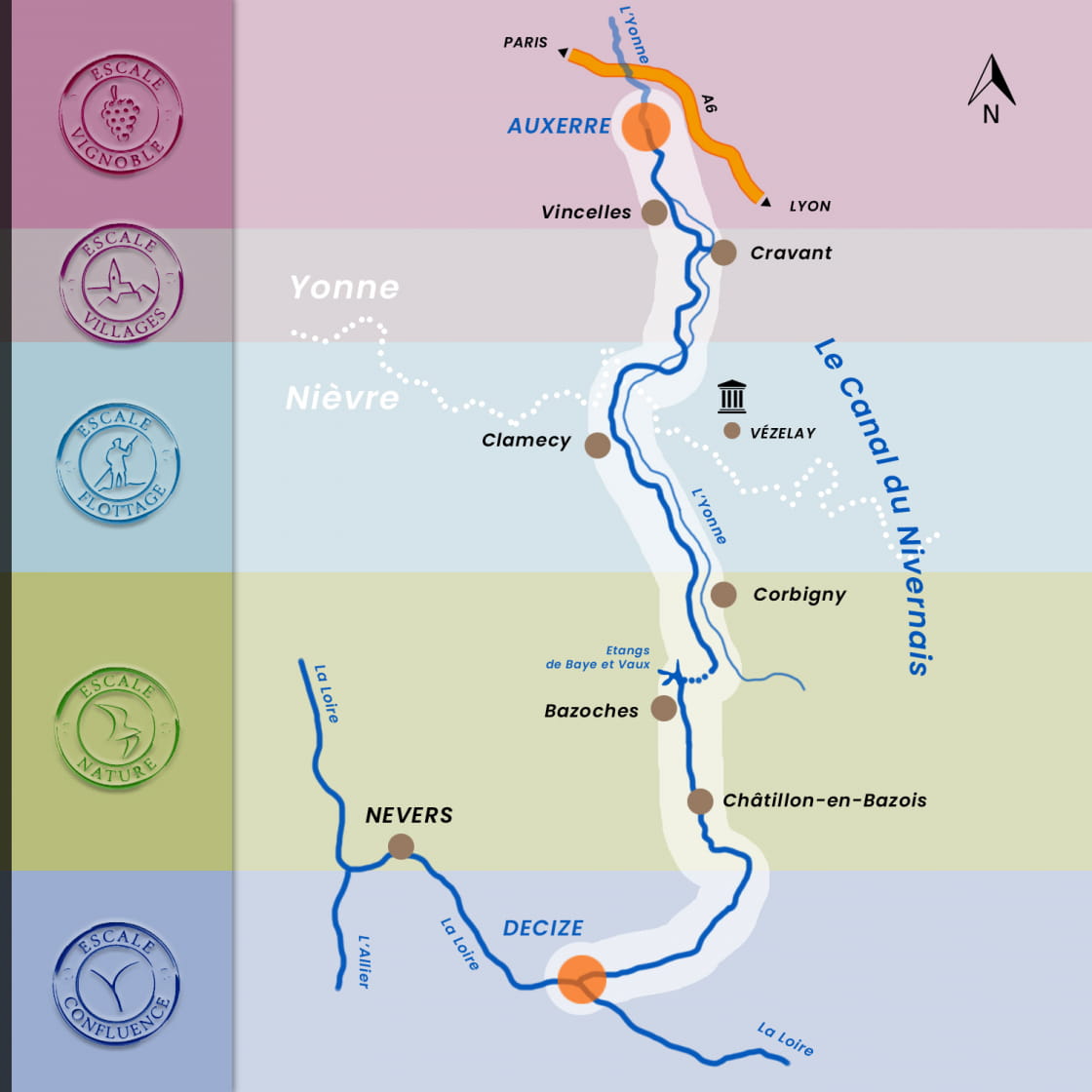Tracé du canal du Nivernais