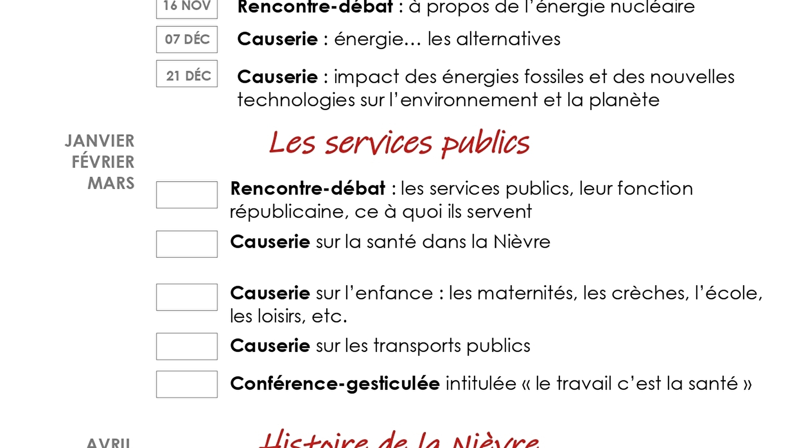 Les Amis de le Goualante - Programme novembre et décembre