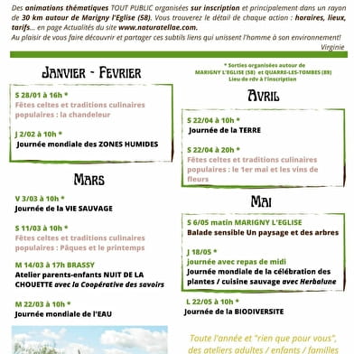 Calendrier ateliers et sorties 2023